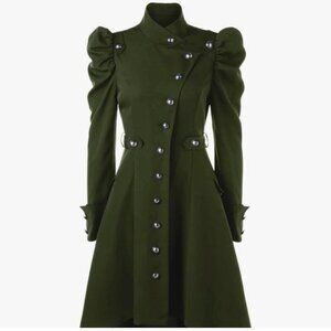 Gothic Vintage Womens Steampunk Victorian Swallow Tail Long Trench Coat Small